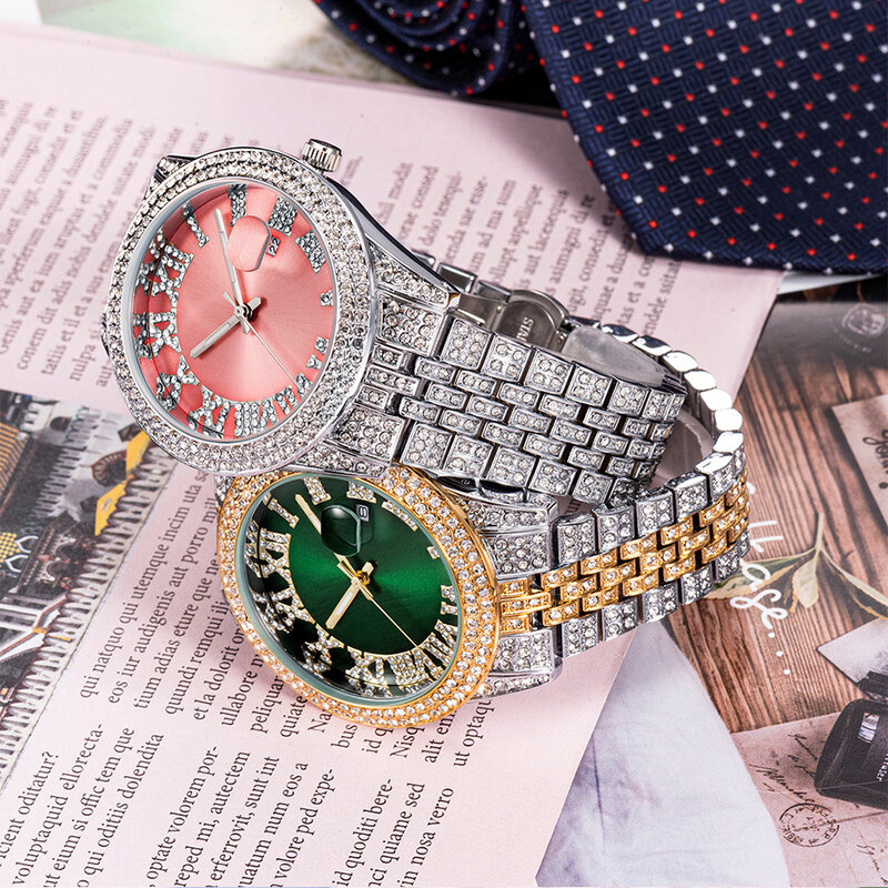 44mm Hip Hop Iced Out diamentowy zegarek dla mężczyzn luksusowy pełny CZ moda kwarcowe męskie zegarki wodoodporny srebrny złoty reloj hombre 2022