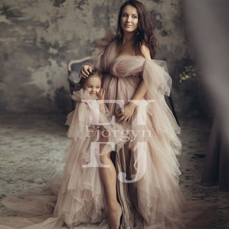 Robe mère et enfant en Tulle au Design Unique, tenue de maternité pour séance photo, une manche, 2022