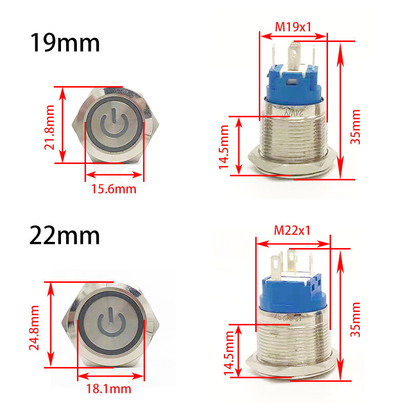 Interruptor de botón de Metal momentáneo/enclavamiento Led retroiluminado, 5/12/24/220V con fijación, encendido y apagado, Diy, electrónico