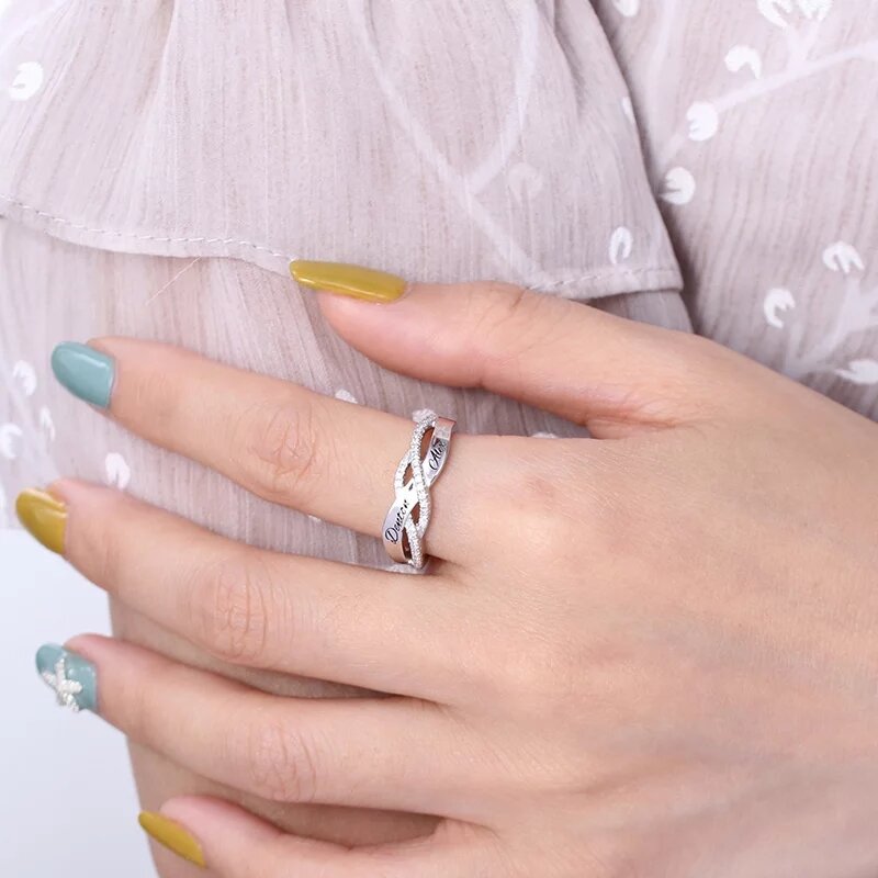925 스털링 실버 맞춤형 반지, 새겨진 이름 반지 및 탄생석 결혼 기념 반지 Gif