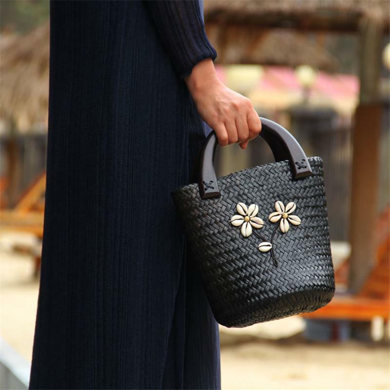 Bolsa de palha tailandesa artesanal original, bolsa de mão de palha de rattan, mini bolsa retrô de férias feminina, a6999