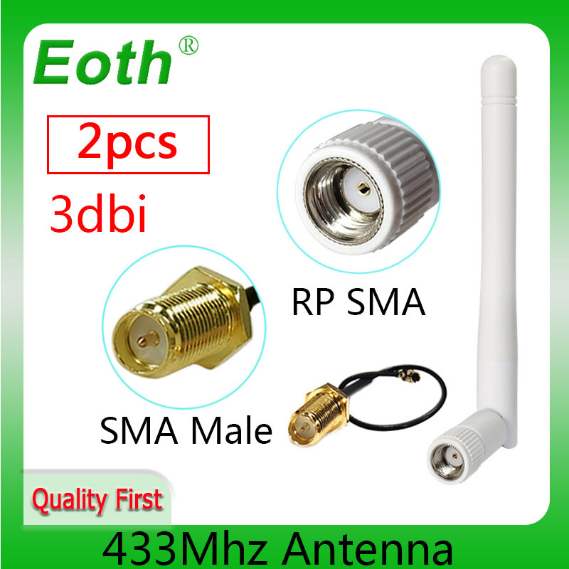 Eoth 2 pces 433mhz antena 3dbi sma fêmea lora antena iot módulo lorawan receptor de sinal ipex 1 sma macho trança cabo de extensão