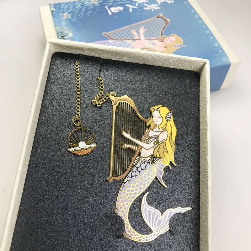 Harp Mermaid Brass Pagination Mark Vintage Hollow Metal Bookmark Creative Gifts Retro Art Presents School Office Supplies