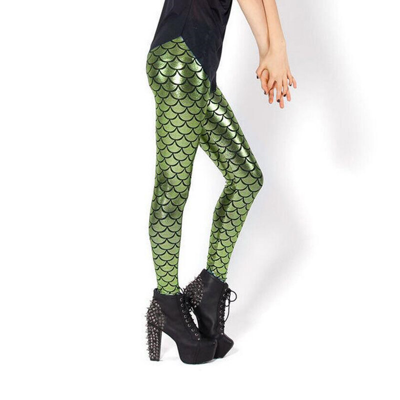 Ljcuiyao moda 3d impressão digital sereia peixe escala leggings calças femininas elastano colorido esportes macios calças de corrida magros