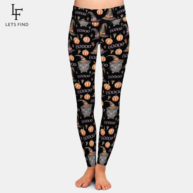 LETSFIND High Elastic Women Fashion Halloween Funny Ghosts and Text Boo Printing Leggings High Waist Workout Soft Leggings