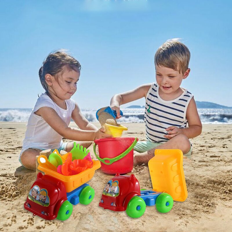 재미있는 어린이 해변 장난감 세트, 플라스틱 모래 놀이 세트, 야외 모래 준설 도구, 트럭 모래 준설 장난감, 11 개/세트