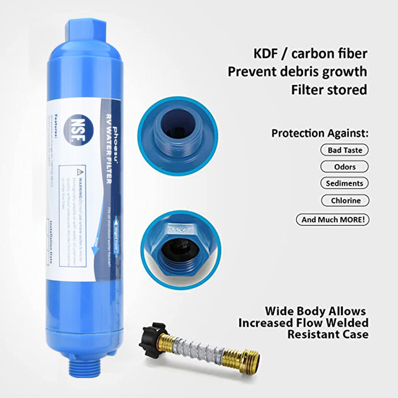 RV inline water filter with Flexible Hose Protector,Dedicated for RVs and Marines