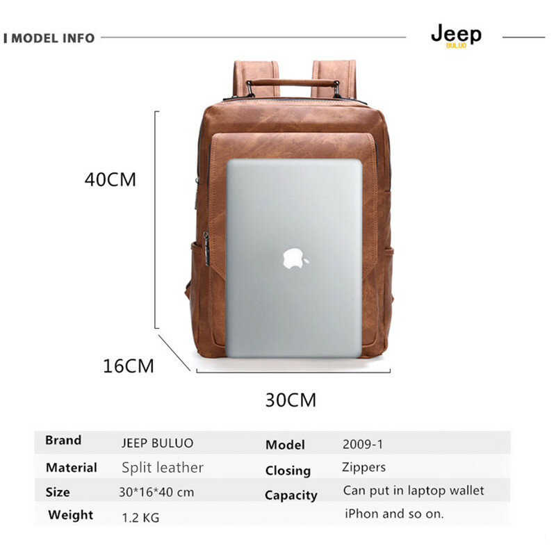 JEEP BULUO – sac d'école pour ordinateur portable 15.6 pouces, sacoche en croûte de cuir pour homme, sacoche de Style militaire, étanche