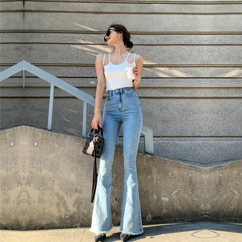 Vrouwen Casual Hoge Taille Slim Flare Jeans High Street Vintage Stretchable Boot Cut Denim Broek Lady Chic Skinny Denim broek