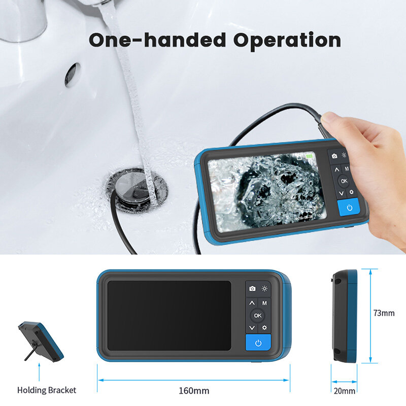 Dual Lens 1080P Industrial Endoscope 4.5” Screen IP67 Snake Camera with 6 LED For Pipeline Drain Sewer Inspection With 32G TF