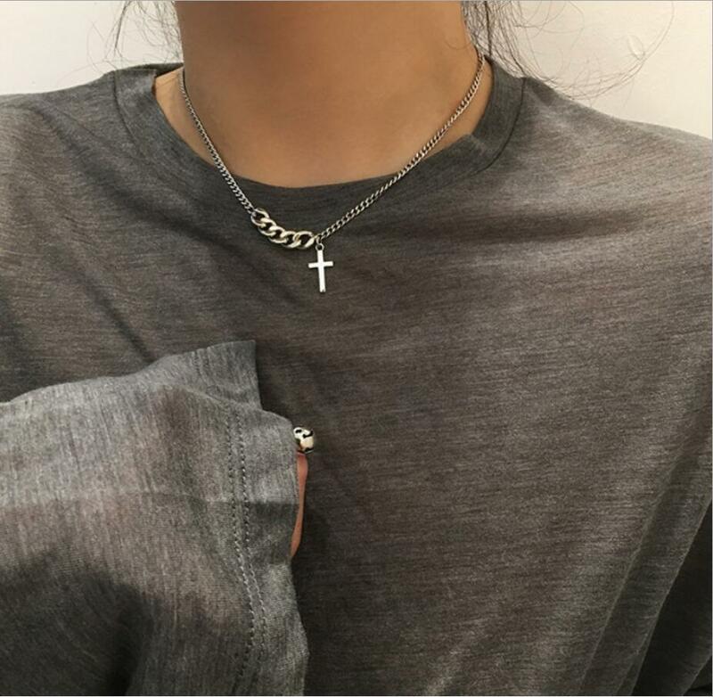 Einfache klassische Mode doppelseitiges Kreuz antike silberne Farbe Anhänger Mädchen kurze lange Kette Halsketten Schmuck für Frauen s2198