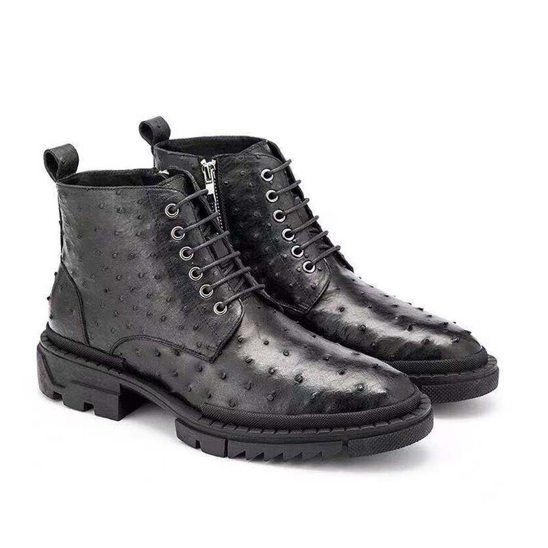 Hexiaofengdedian novos homens botas de couro de avestruz botas masculinas moda botas de lazer masculino