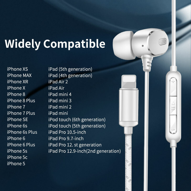 Lighting Earphone with microphone Wired Stereo Earphones for Apple iPhone 8 7 Plus X XS MAX XR iPod Wired Earphone Lightning