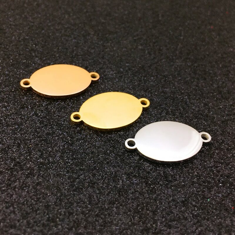 MYLONGINGCHARM – breloques de Bracelet personnalisées, connecteurs ovales en acier à 2 trous, personnalisation gratuite de votre logo ou conception