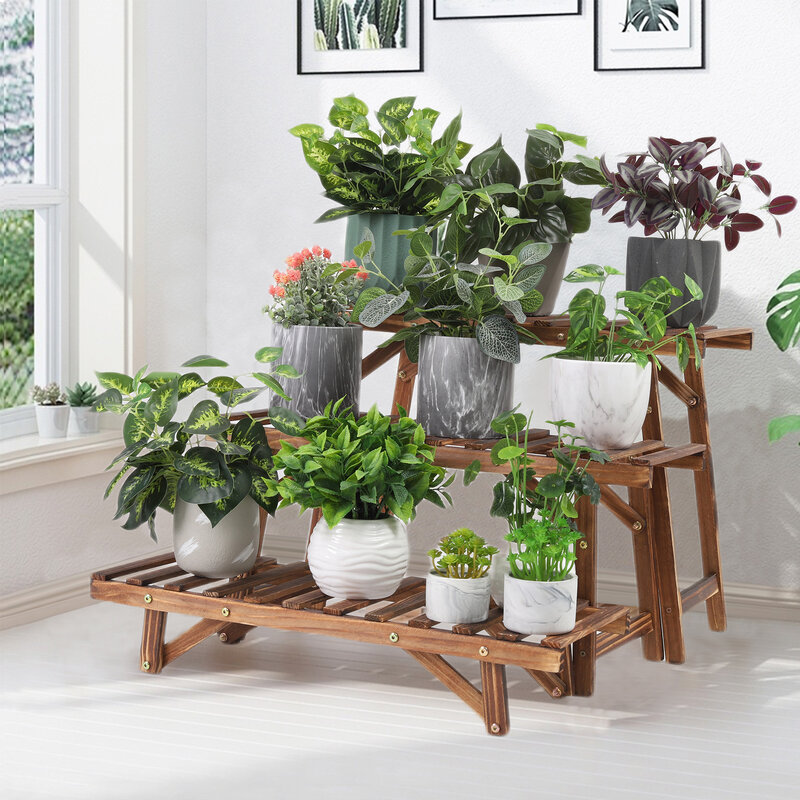 3 Tier Vrijstaande Ladder Plank Hout Plant Stand Indoor Outdoor Plant Display Rek Bloempot Houder Planter Organizer