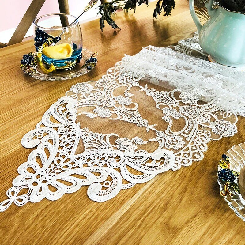 European Lace Precision Embroidery Water-soluble Border Christmas Table Runner Flag Pad French Coffee Desk Decoration Long Cloth