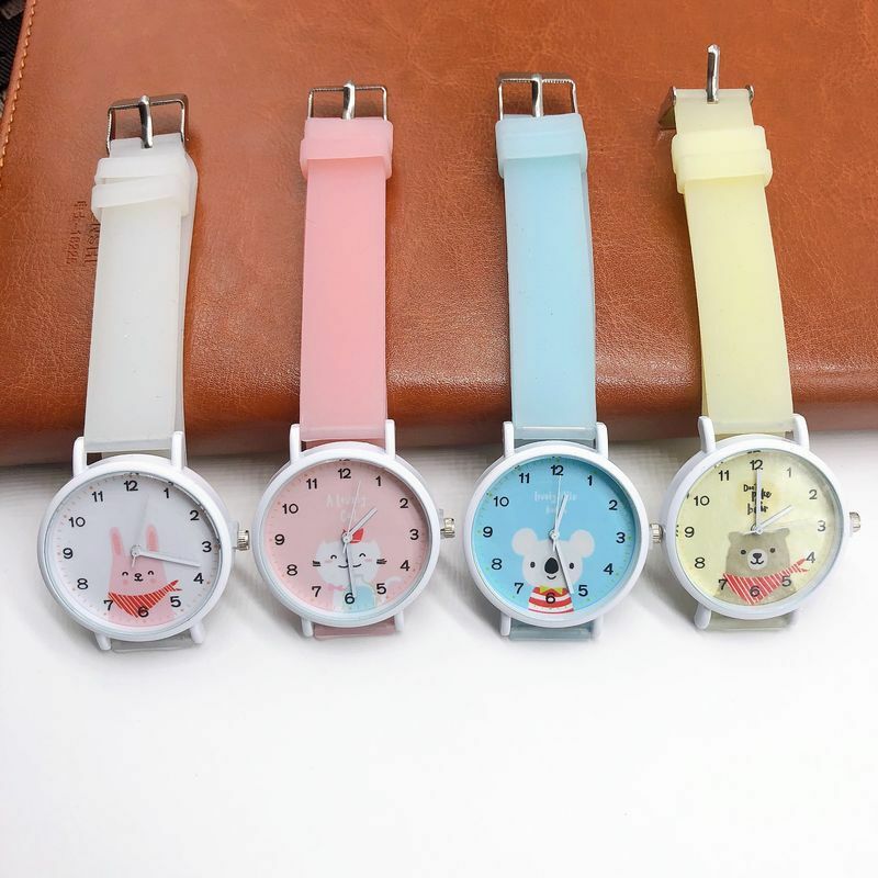 Relógio de pulso luminoso estilo harajuku, relógio de pulso de silicone com desenhos animados, para estudantes e mulheres
