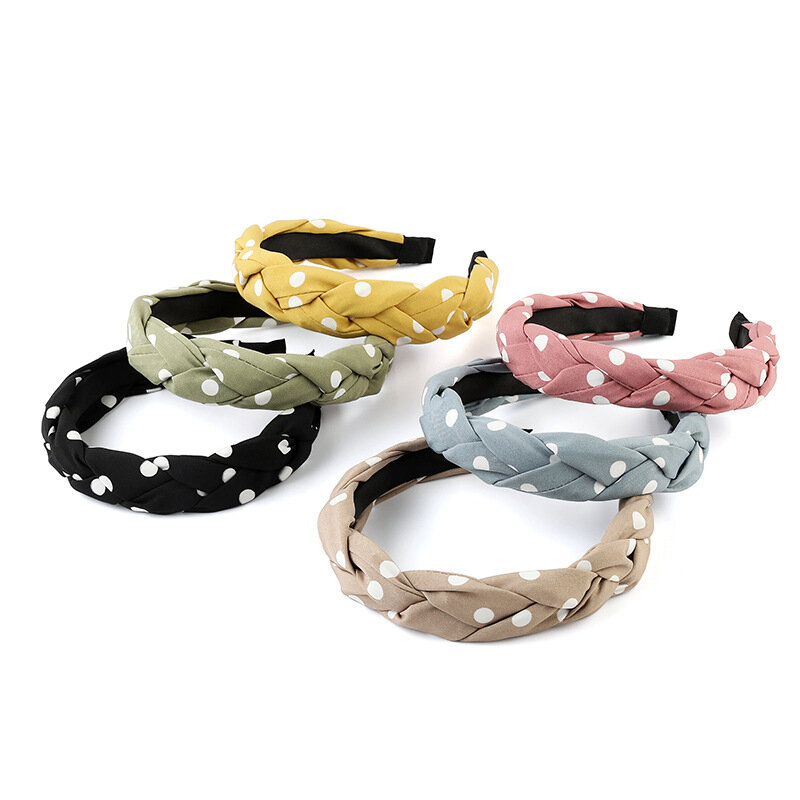 Korean fabric cross braided polka dot headband, jewelry wide-brimmed hair accessories, cute female headband headband