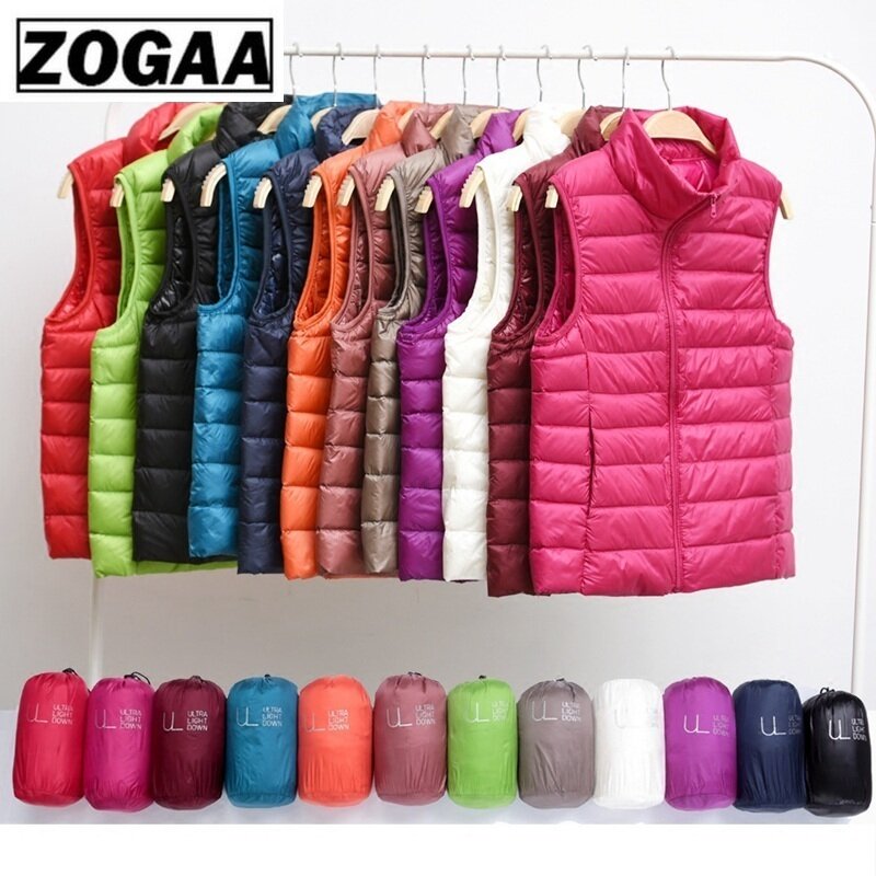 Zogaa брендовый женский зимний жилет из хлопка без рукавов, женские куртки, 12 цветов, Сверхлегкий пуховик, пуховый жилет, верхняя одежда, тепло...