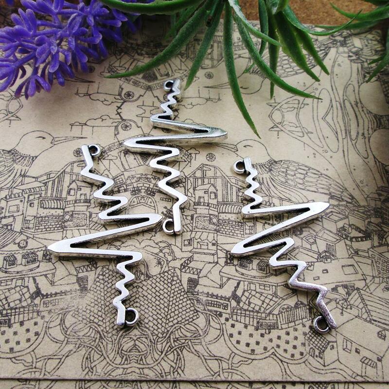 15pcs 28*48mm Antique Silver Heartbeat charms Pendant for DIY bracelet necklace jewelry findings