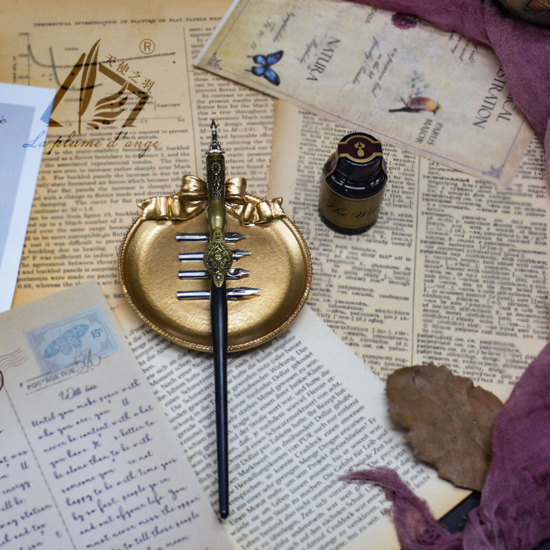 Pluma de inmersión de caligrafía de lujo con juego de tinta y puntas, pluma de regalo