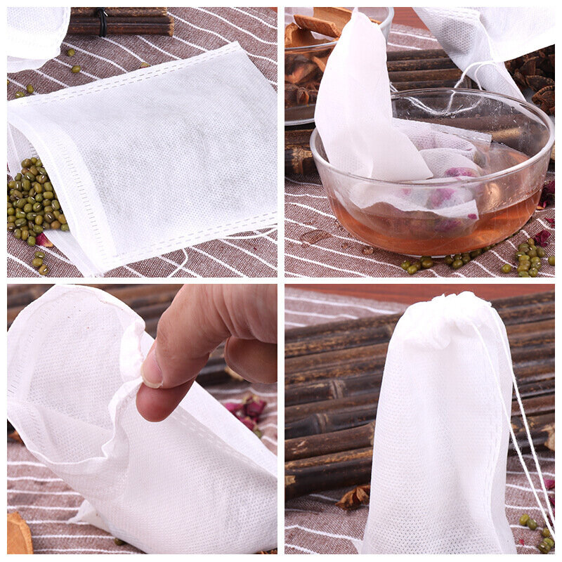 Sacos de chá vazios descartáveis, filtro de papel não tecido, saquinhos de chá com corda, selo de cura, infusor, 5x7cm, 100 pcs