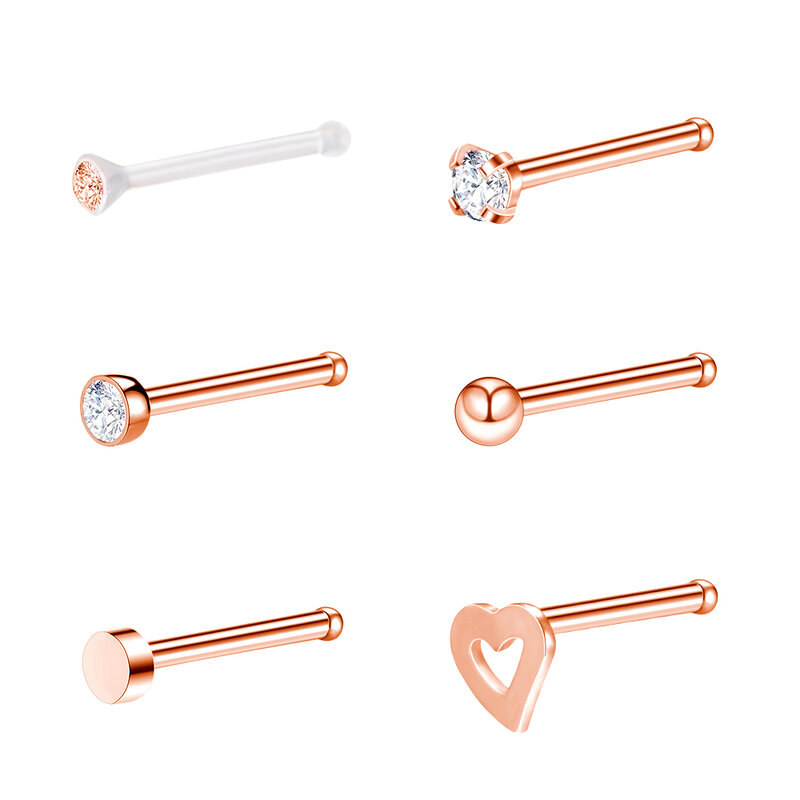 ZS 6PCS Fashion Nose Septum Piercing Studs Set 18G Stainless Steel Nose Septum Studs Body Piering Jewelry For Nose Piercing