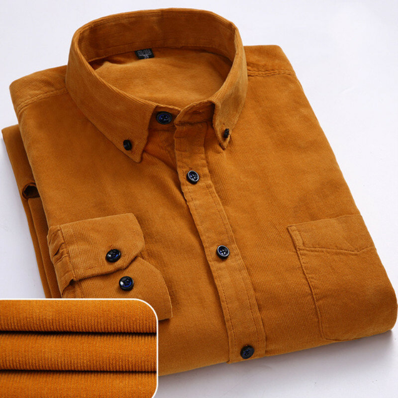 Camisa de pana 100% de algodón para hombre, ropa informal de manga larga y ajuste Regular para el hogar, ropa cómoda con bolsillos, talla grande 7xl