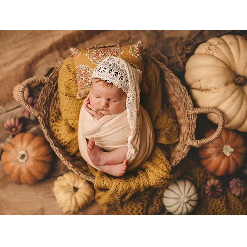 Baby Photography Accessories Beige Hollow Lace Nightcap Pillow Set Newborn Props Boy Girl Photo Shoot Headband No Elasticity Hat