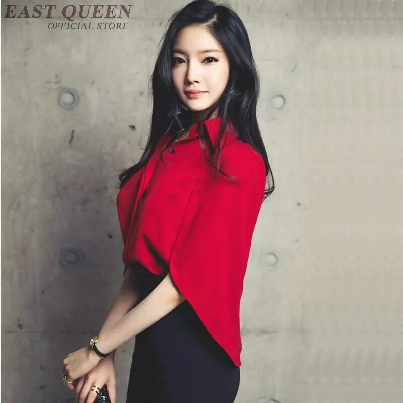 Wanita Merah Blus 2019 Musim Semi Musim Panas Baru Korea Fashion Wanita Pakaian Cape Panjang Kemeja Wanita Blus Bergaya DD2269
