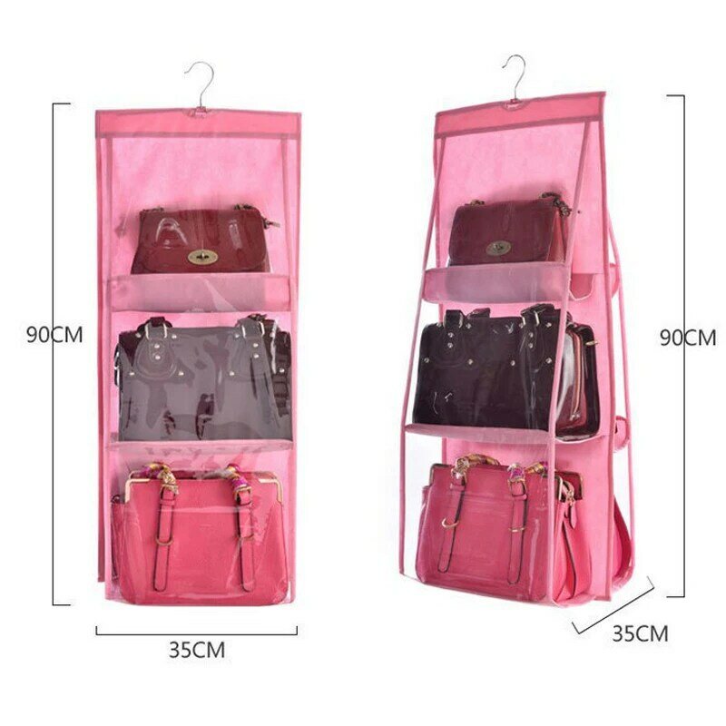 6 Pocket Hanging Bag Organizer Wardrobe Transparent Storage Bag for Handbag Closet Shoes Organizer Door Wall Clear Sundry Pouch