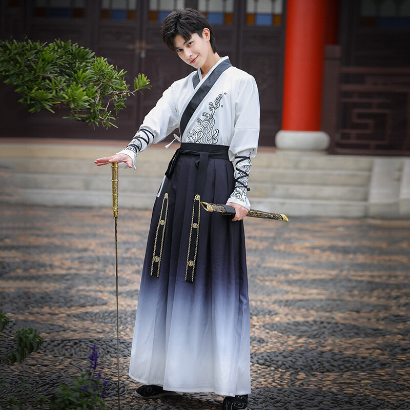 Traje masculino hanfu tradicional, roupa tang, estilo chinês, fantasia japonesa para festa, cosplay, festival