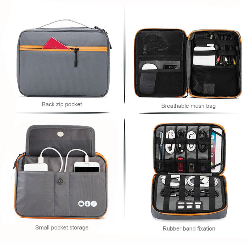 Acoki-Sac de transport pour gadgets de voyage, accessoires électroniques, nylon de haute qualité, 2 couches, taille parfaite, adapté pour iPad