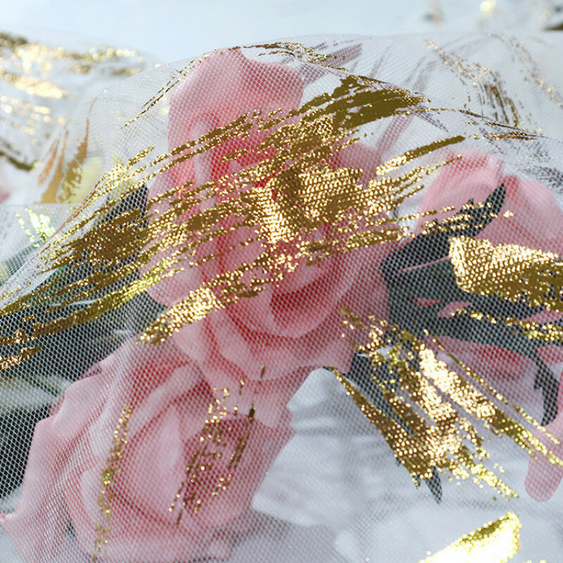 Tela de malla de impresión bronceadora tela de poliéster textil DIY artesanía banquete vestido de boda telas vendidas por metro