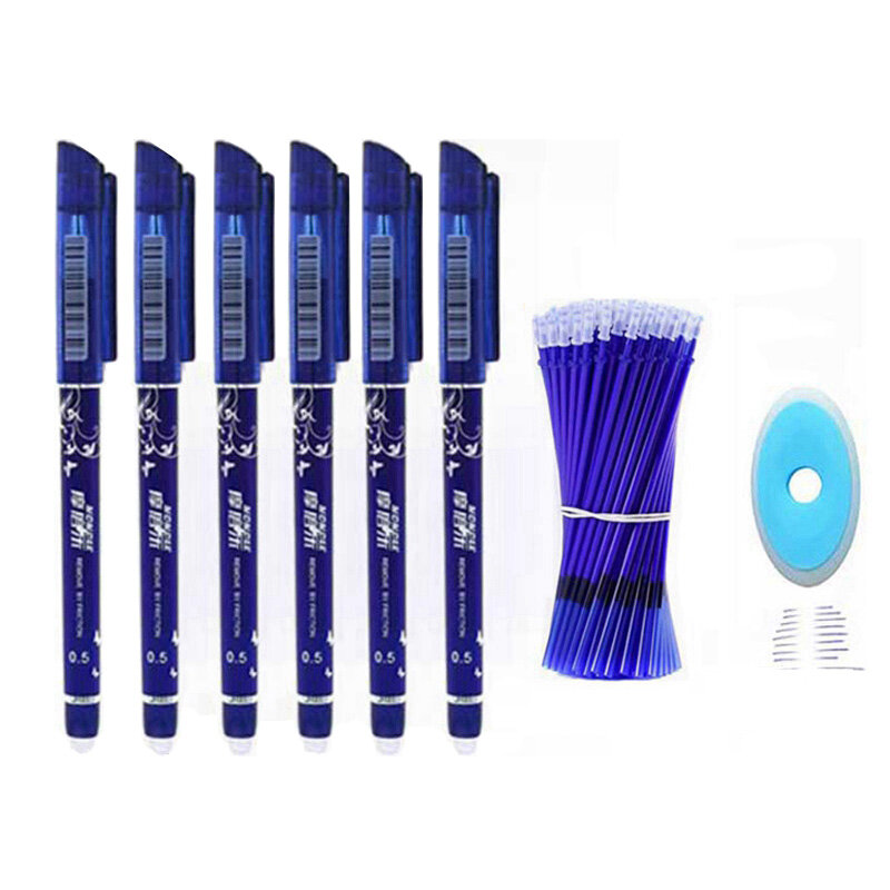 6+20PCS/Set Transparent Rods Thermal Erasable Pen Refill 0.5mm Blue Black Washable Handle Pens School Stationery Writing Tool