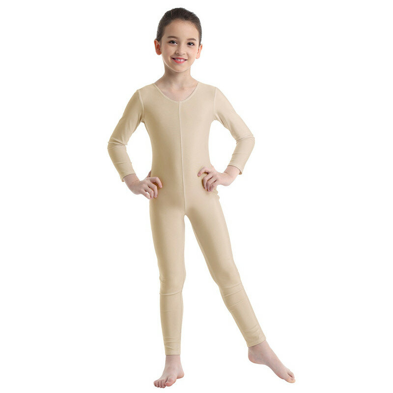 Kostum Tari Triko Senam Balet Anak-anak Perempuan Spandeks Lengan Panjang Jumpsuit Bodysuit Pakaian Dansa Anak Uniard Seluruh Tubuh