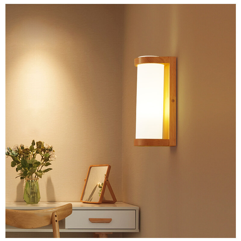 DONWEI Wall Lamps Indoor Bedroom Simple Style Wall Sconces Wall Light Lamp Wooden Creative Staircase Living Room led lighting