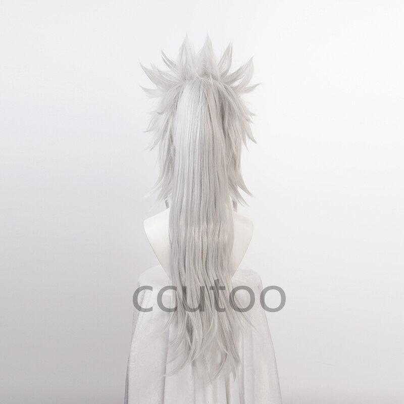 أنيمي Jiraiya طويل الفضة رقاقة ذيل حصان مقاومة للحرارة الشعر الاصطناعية تأثيري حلي الباروكات + غطاء شعر مستعار