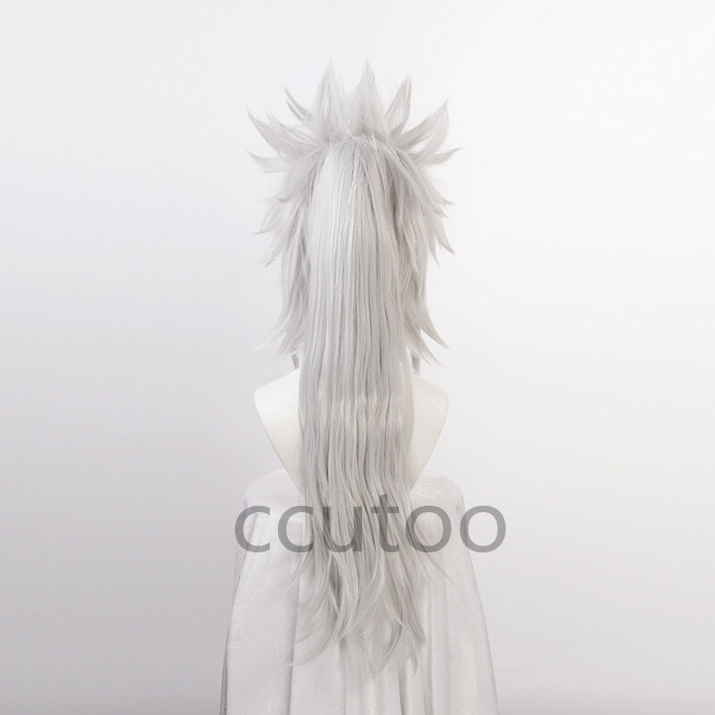 Jiraiya-coleta larga de pelo sintético para Cosplay, pelo sintético resistente al calor, con Chip plateado, peluca + gorro