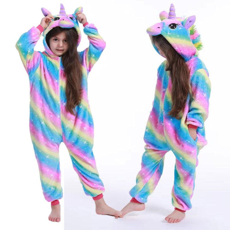 Dzieci zima stich piżamy dzieci panda dinozaur piżamy jednorożec kombinezony kigurumi dla chłopców dziewcząt koc sleeper kostium dla dzieci