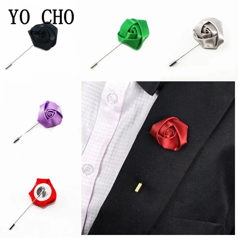 YO CHO Wedding Boutonniere Groom Brooch Pins Silk Rose Flower Buttonholes Men Suit Wedding Flowers Accessories Prom Decorations