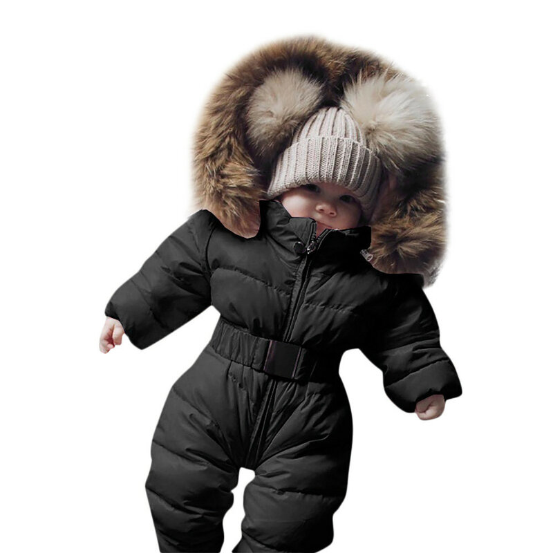 겨울 신생아 아기 Romper 단색 두꺼운 따뜻한 유아 Snowsuit 자켓 긴 소매 후드 아기 Jumpsuit 아기 겨울 의류