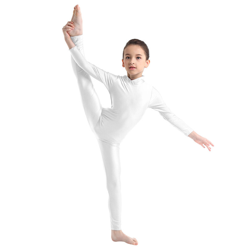 TiaoBug Kids Girls Gymnastics Ballet Dance Leotard Bodysuit Long Sleeves Zippered Child Ballet Dance Jumpsuit Unitard Dancewear
