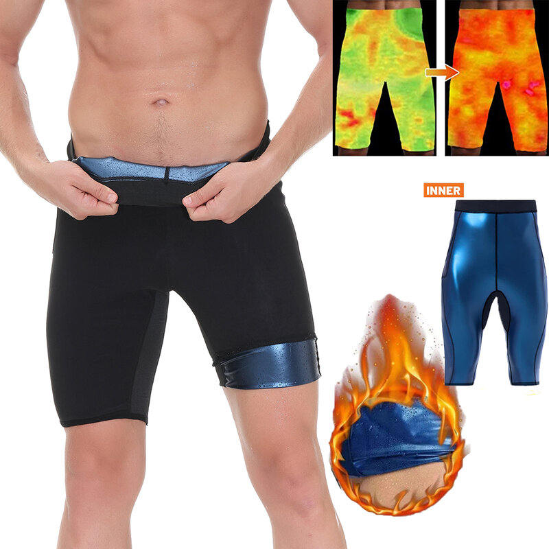 Shorts de survêtement de sauna pour hommes, pantalons capris de fitness chauds, leggings d'exercice, taille haute, shorts d'entraînement de gym thermiques