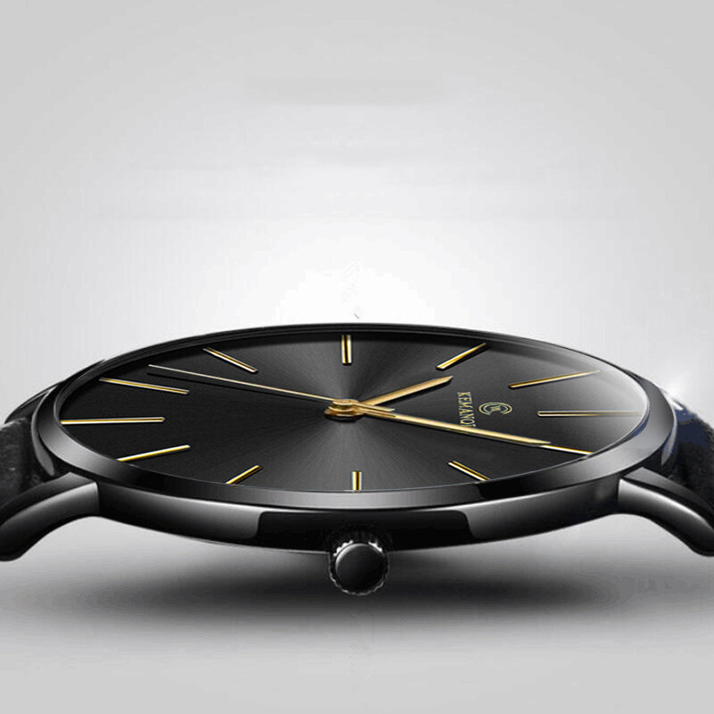 Relojes sencillos para hombre, pulsera de cuarzo ultrafina con banda de cuero, regalos, 2020