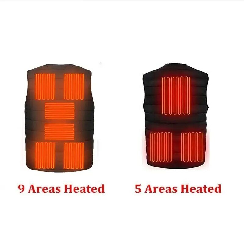 Smart Heating Cotton Vest para homens e mulheres, casaco térmico quente, V Neck, ao ar livre, flexível, 9 áreas aquecidas, outono, inverno, M-7XL