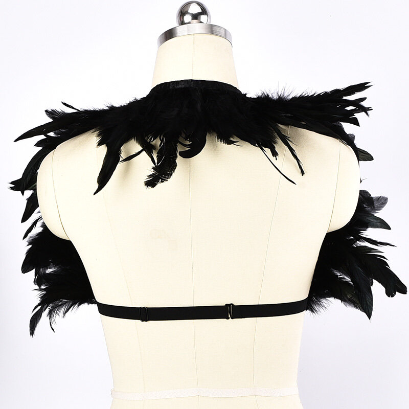 Женская готическая портупея с перьями, бондажная клетка, пояс для подвязки, нижнее белье, ремни, Rave wear бондаж, портупея для тела