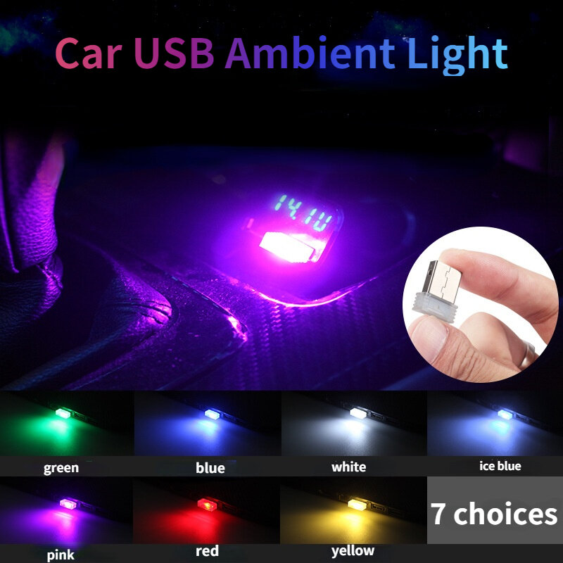 Mini lampe LED USB, 7 couleurs de lumière, néon, pour intérieur de voiture, bijoux