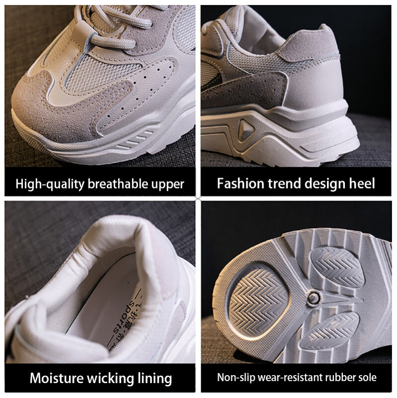 Sneakers WOTTE Sepatu Ayah Bawah Tebal Wanita Sepatu Vulkanisir Wanita Santai Bersirkulasi Ujung Bundar Tebal untuk Wanita