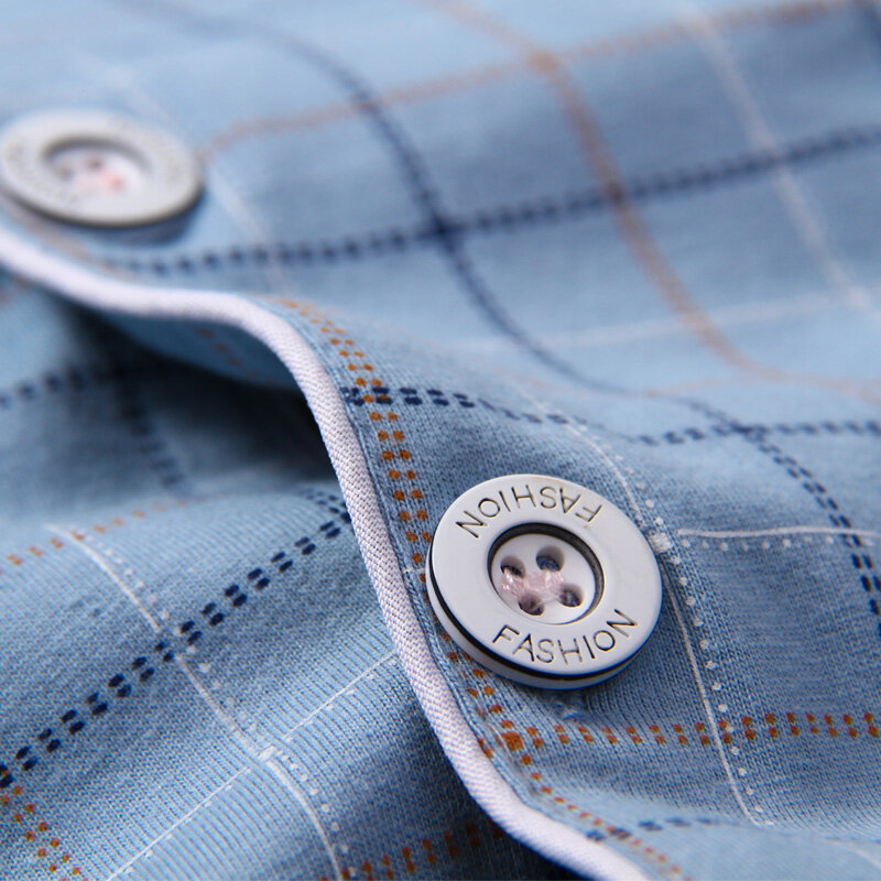 Pijamas de algodón 100% para Hombre, ropa de dormir a cuadros azules, a la moda, para invierno